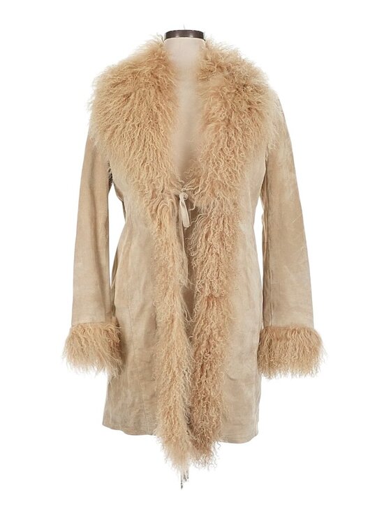 Raffaelo Leather Jackets & Blazers - Vintage Raffaelo Beige Suede Leather Penny Lane Afghan Shearling Coat XL Boho